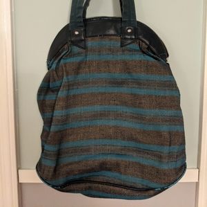 Large Blue Striped Canvas Handbag